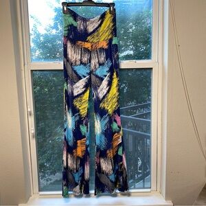Honeylee Wide Band Flare Leg Palazzos Small Relaxed Abstract Paint Splash Pants